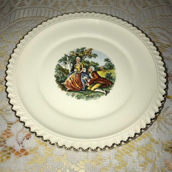 Vintage Harker Pottery Victorian Courting USA  22 Kt Gold trim Plates - Picture 2 of 7